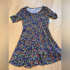 NWT LuLaRoe Nicole Dress 3XL Orange Purple  Floral Fit and Flare Casual C26